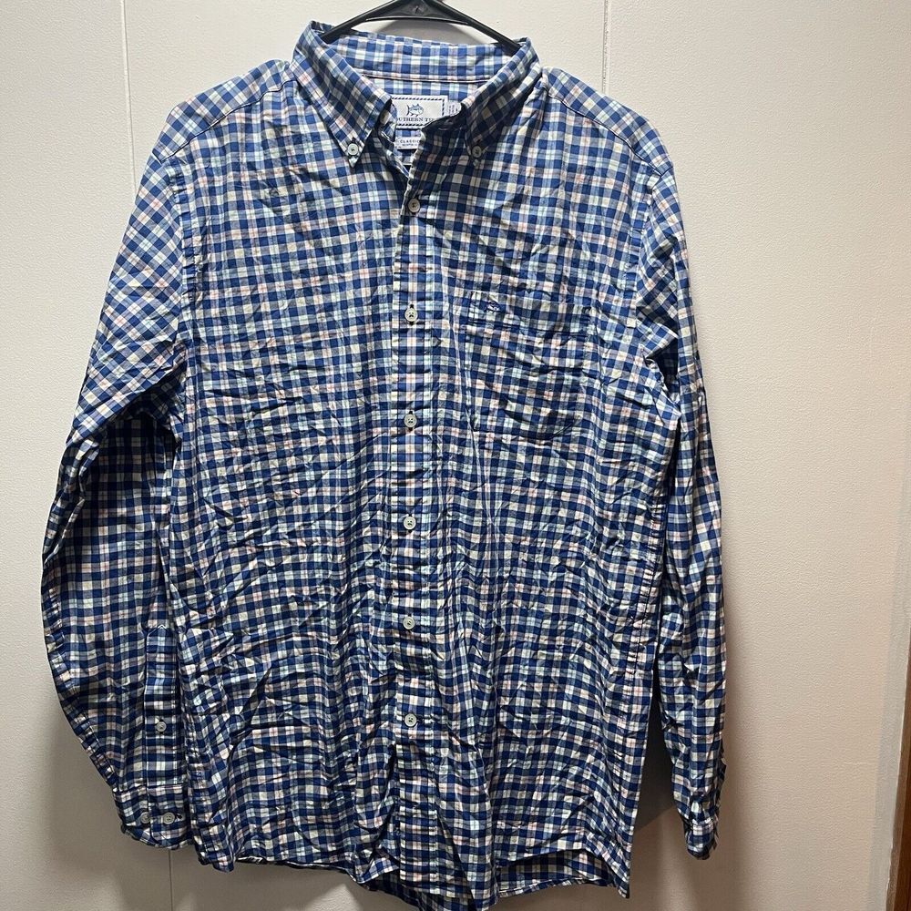 Southern Tide Classic Fit Button Down Plaid Shirt Size Medium Cotton Spandex